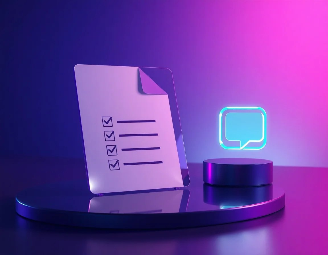 Abstract illustration of a document with a glowing checklist of checkmarks beside it, connected by a light beam to a chat-bubble icon, representing the structural traits that make content citable by AI
