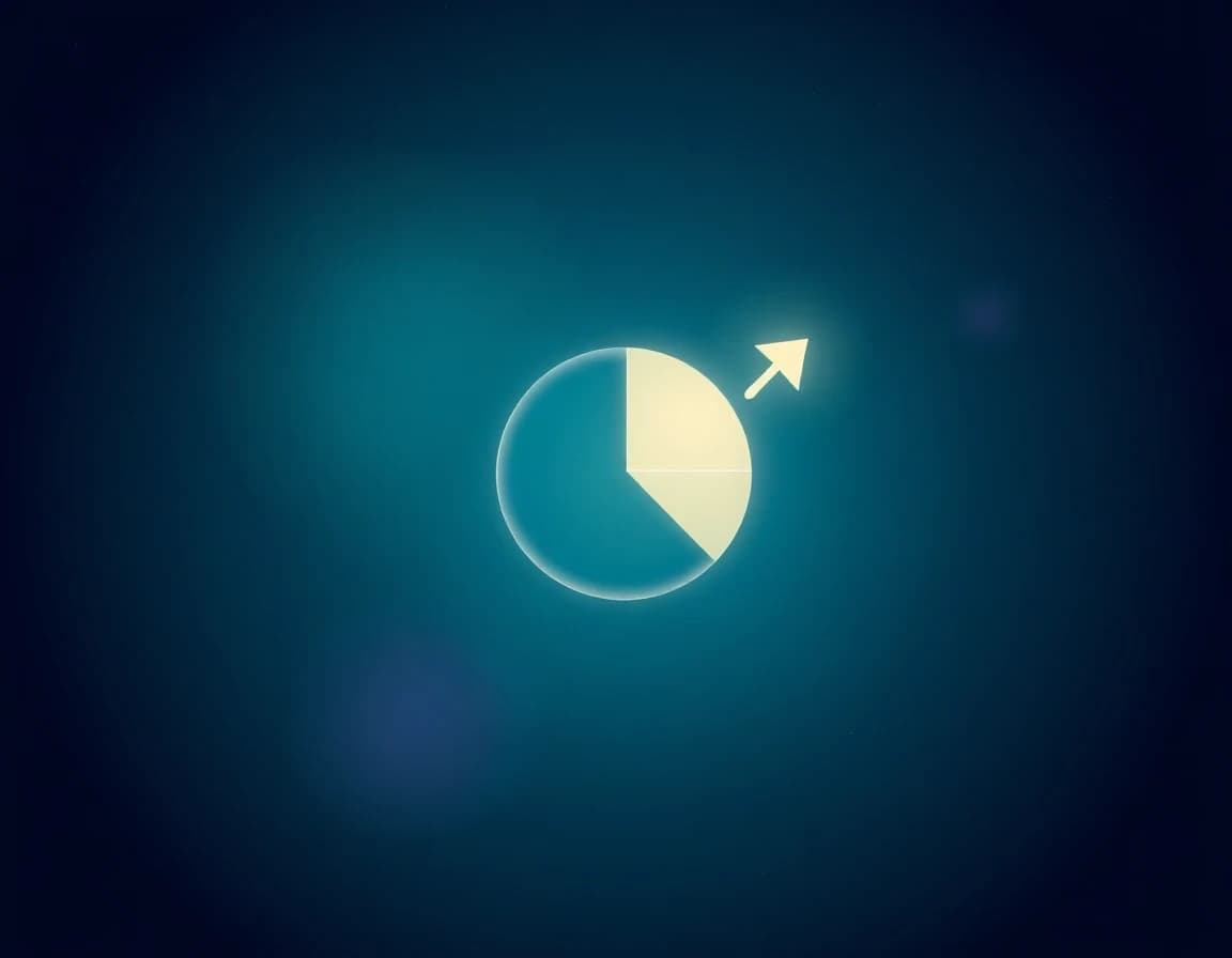 Infographic-style illustration of a glowing pie chart with one small wedge highlighted, connected to an upward-trending arrow, representing the 80/20 rule of prioritizing the highest-impact pages first
